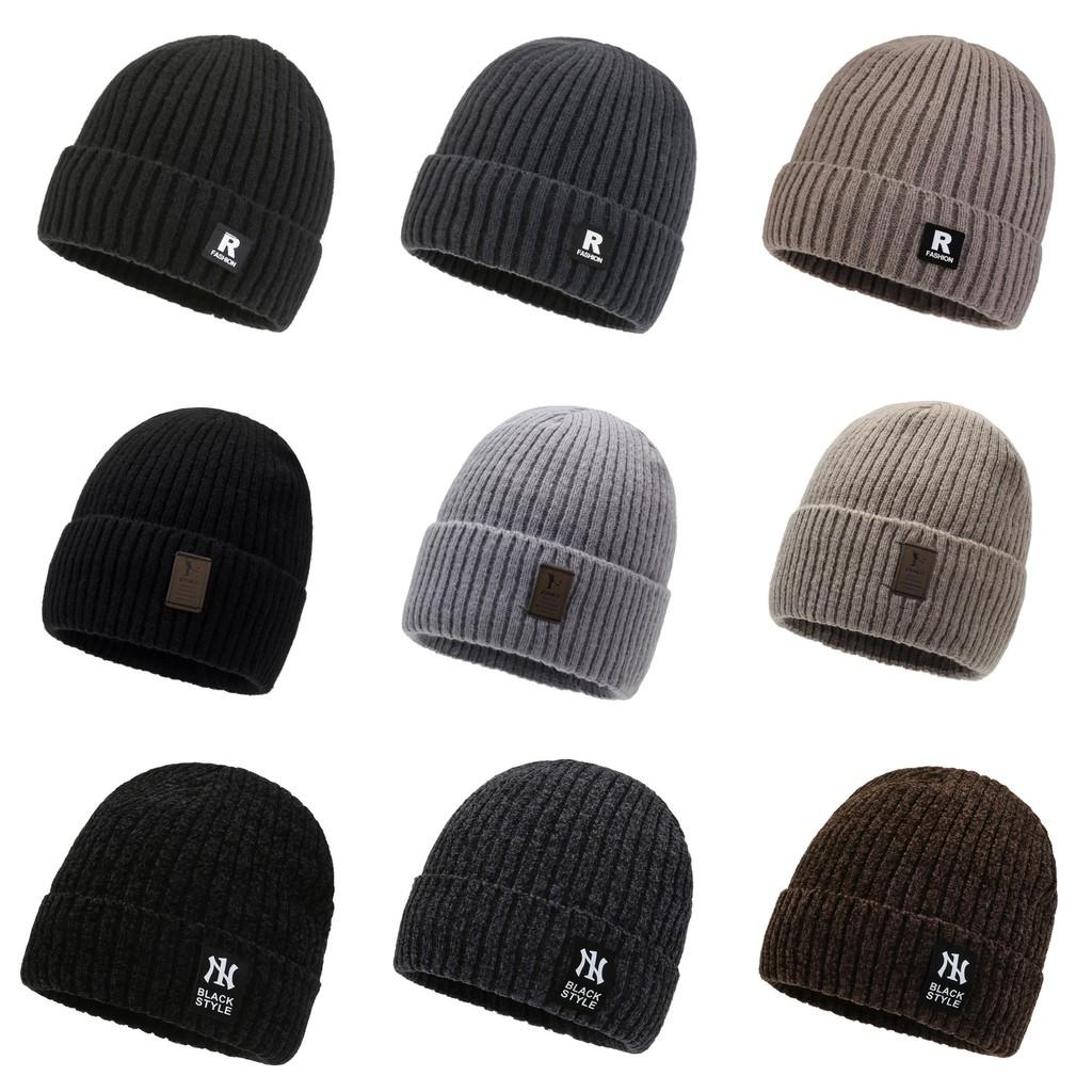 Knitted Hat For Men With Letter R Design Warm Windproof Winter Cap For Casual Style