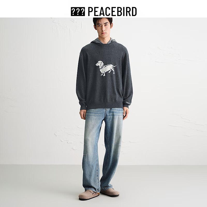 PEACEBIRD Men's Loose-Fit Wool Blend Puppy Jacquard Sweater
