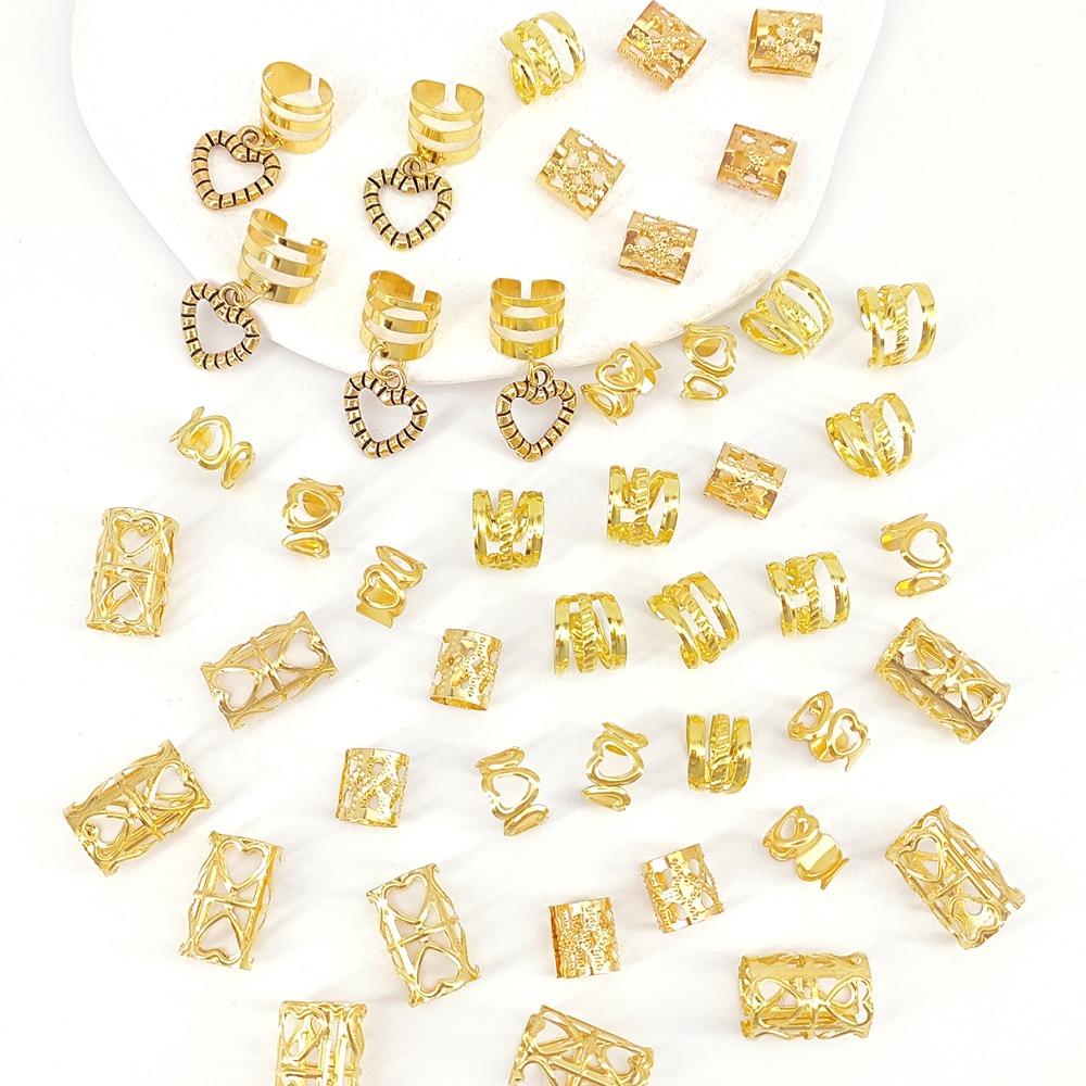 45pcs Dread Locks Hollow Out Hair Ring Hair Braiding Hair Braid Tubes Gold Dreadlocks Beads  Decor