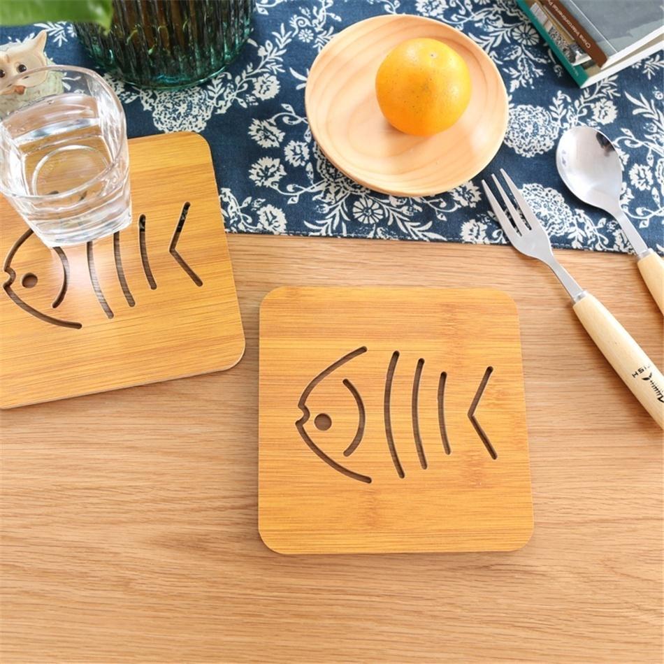 1Pc Coaster Pinwheel Large Fish Bone Durable Cat Lovely Cartoon Kitchen Table Protecting Wood Cup In