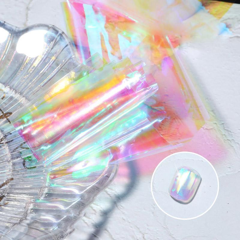 1PC 5*20cm Nail Art Aurora Ice Cube Cellophane Large Colorful Transfer Paper Laser Jewelry Candy Paper Diy5 Color Sticker