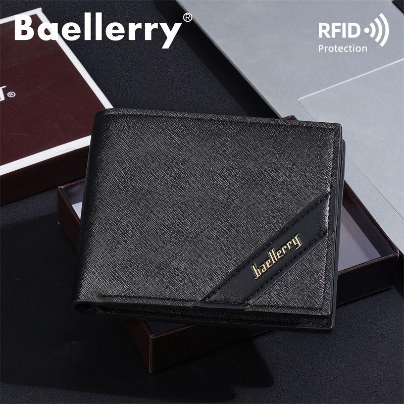 Baellerry RFID Anti Theft Protection Card Holder for Men Vintage Design Short Tri-fold Wallets Business Fashion Purse