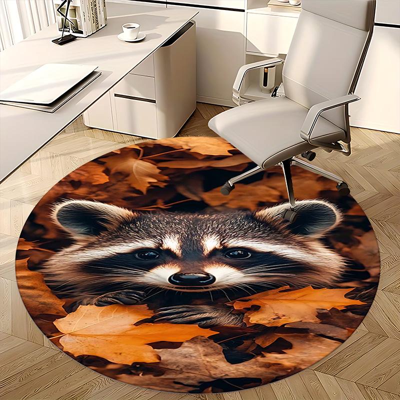 Raccoon Print,Autumn Leaves Pattern Chair mat Round Rug Office carpet, Non slip, Suitable for Living Rooms, Bedrooms decor.1205224a