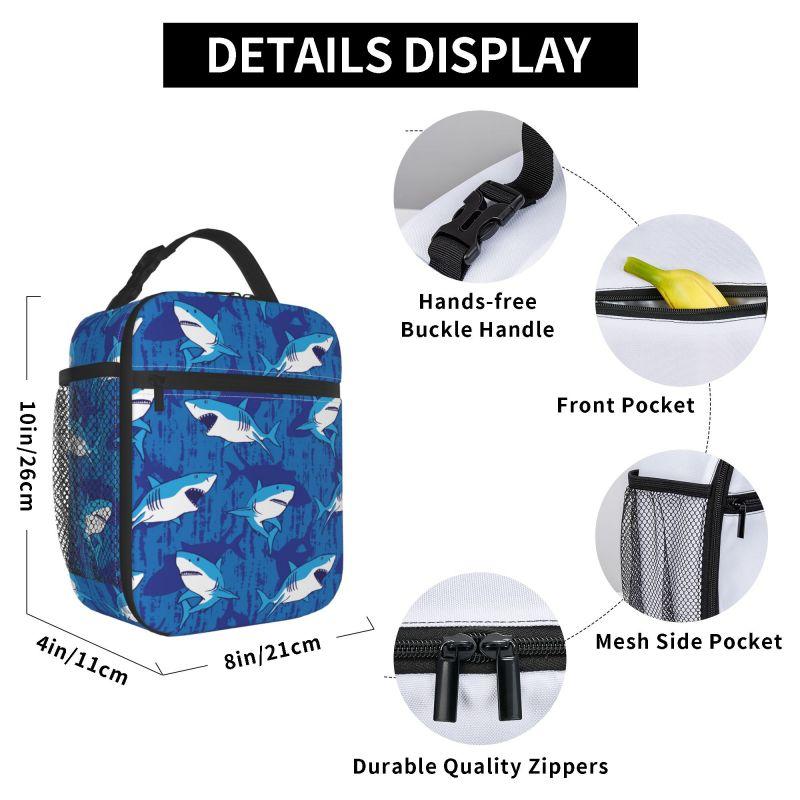 Süße Cartoon-Haie Aufdruck Lunchbox Wiederverwendbare Oxford Bento Tragetasche Tragbare Thermische Lunchtasche für Erwachsene Kinder Arbeit Schule Picknick