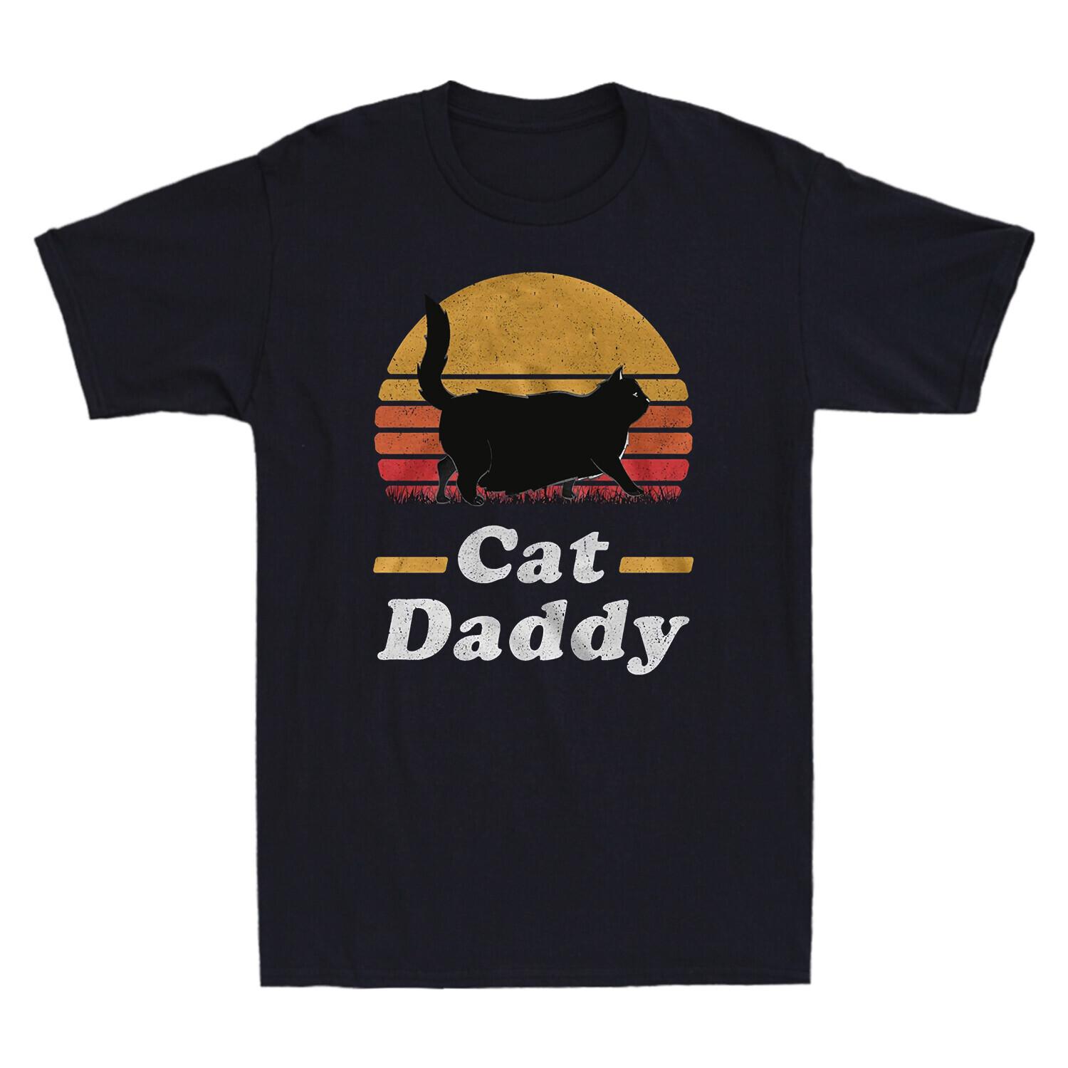 Bast Dad Cat Daddy Funny Chonky Black Cat Retro Sunset Vintage Men s T-Shirt Tee XXXXL