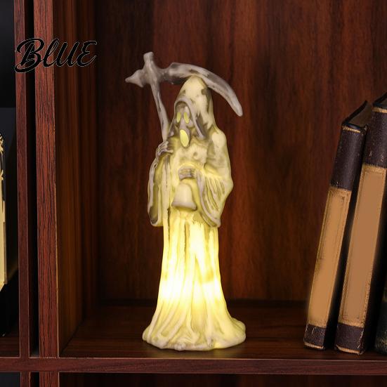Desktop Night Light Halloween Scythe Light Grim Reaper LED Decor Warm Glow Ornament for Spooky Party Home Decoration