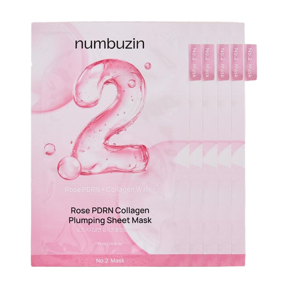 numbuzin No.2 Rose PDRN Collagen Plumping Mask Hydrating Firming 33ml 5pcs