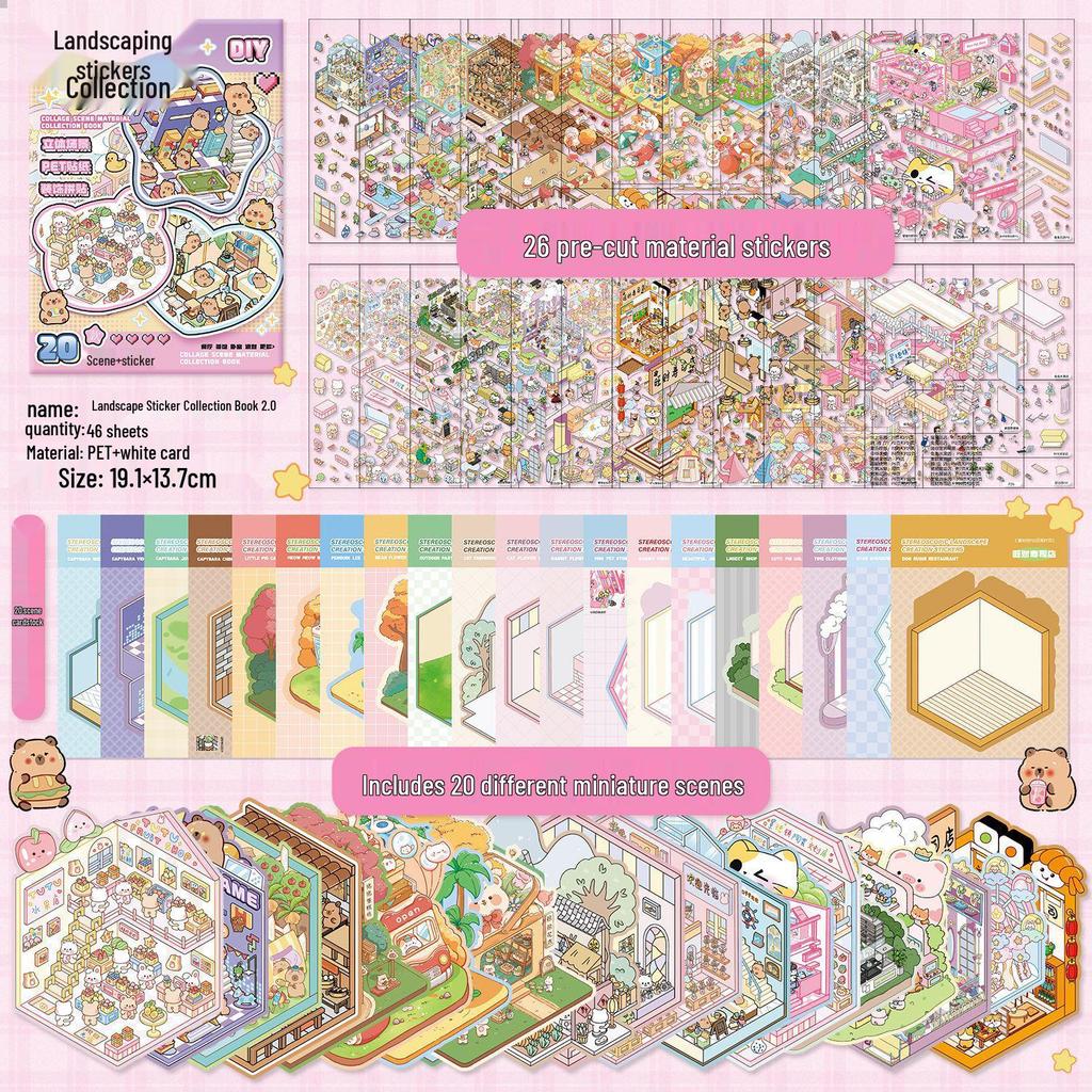 Multi-Theme Diorama Sticker Set: Cute Pet Scenes for Kids' Crafts and Journaling Fun