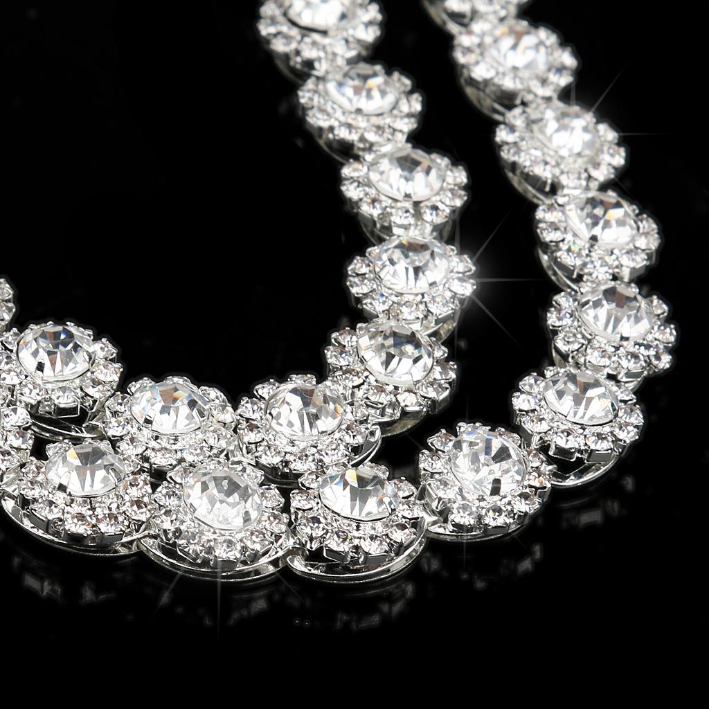 1Yard Round Flower Crystal Rhinestone Chain Sewing Decor Silver