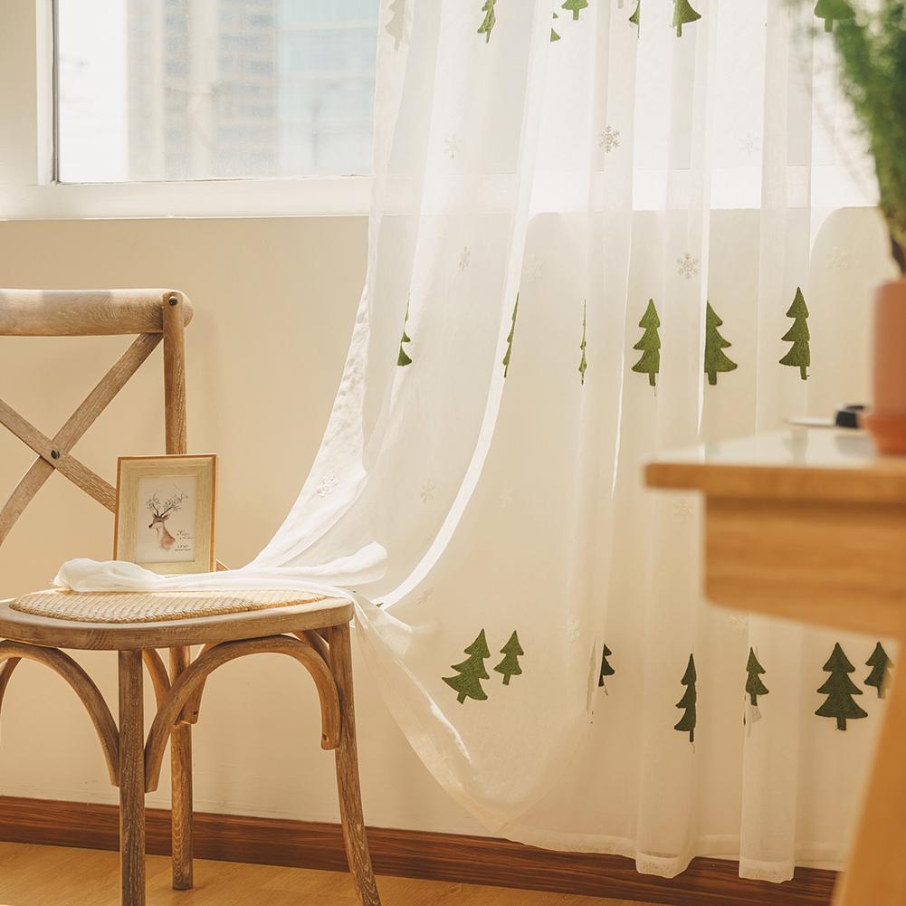 1PC NAPEARL Christmas Green Tree Embroidered Sheer Curtain European Luxury Window Curtain for Living Room Bedroom Home Decor