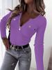 2025 Women's Ribbed Knit Slim-Fit V-Neck Long Sleeve Pullover with Metal Zipper