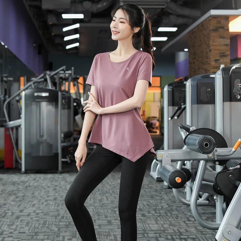 

Женская быстросохнущая облегающая футболка для бега и йоги — с коротким рукавом, высокоэластичная, идеально подходит для фитнеса весной/летом M 80-100 jin