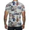 3D Abstract Newspaper Printed Short Sleeved Summer Men's Round Neck Top Men's T-shirts