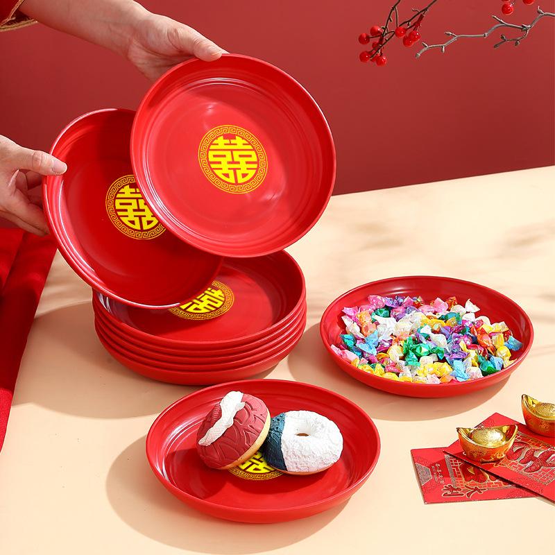 Wedding Fruit Plate Happy Candy Plate Wedding Living Room Coffee Table Special Red Happy Plate Engagement Household Dried Fruit Plate