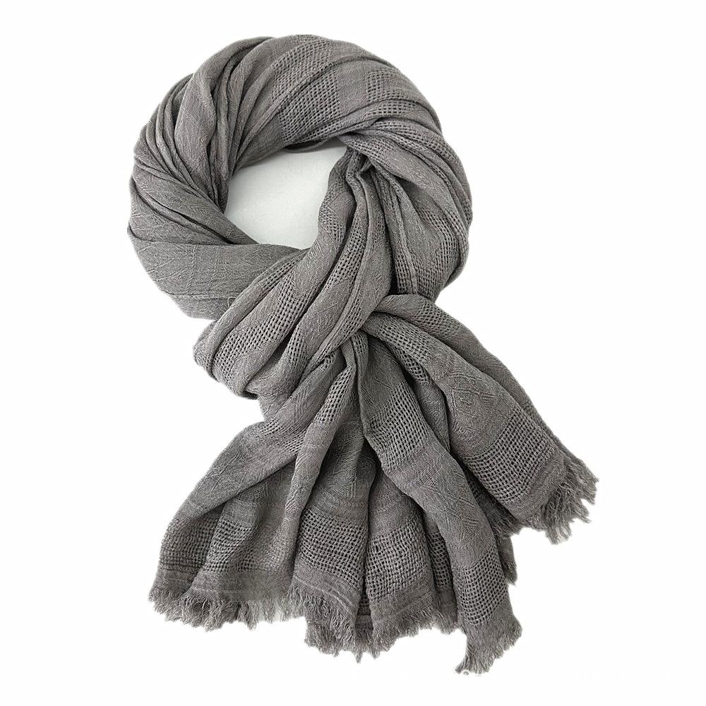 Women's Cotton Scarf Winter Solid Color Jacquard Hollow Literary Style Warm Scarf