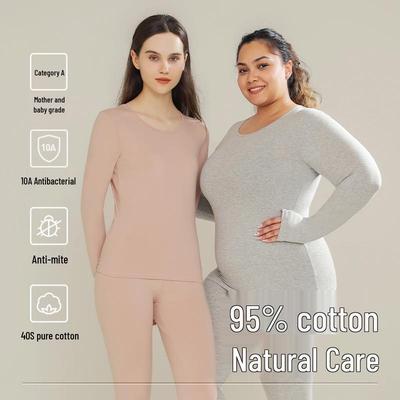 10A Antibacterial Women's Slim Fit Pure Cotton Autumn Innerwear Set - Base Layer, Plus Size