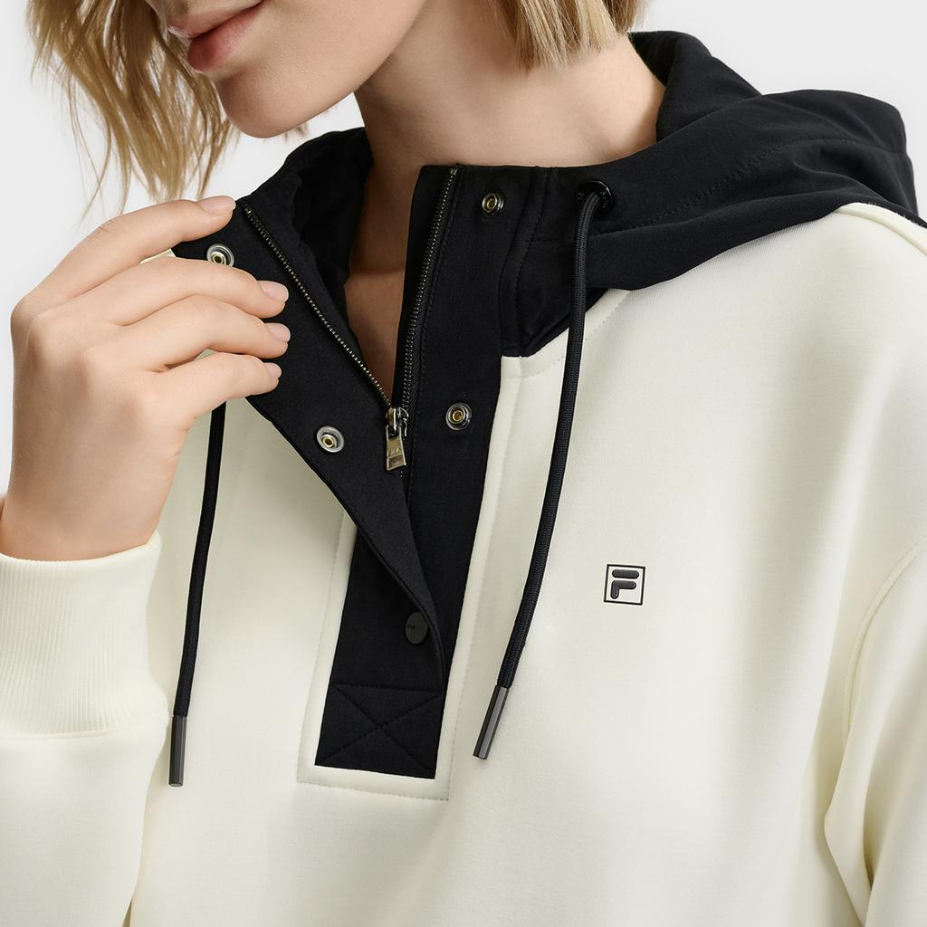 Fila White Minimalist Fashion Casual Color Block Versatile Hoodie Women hoodies F11W543206FWT