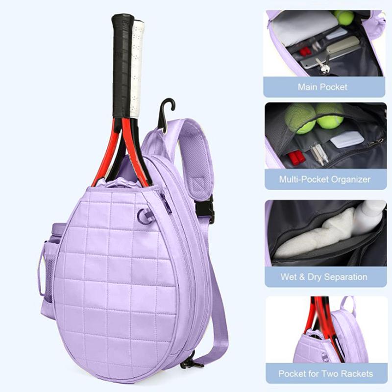 Tenisová taška, Prošívaný tenisový batoh pojme 2 rakety, Vodotěsná crossbody taška přes rameno, Pickleballové tašky pro ženy, muže a mládež