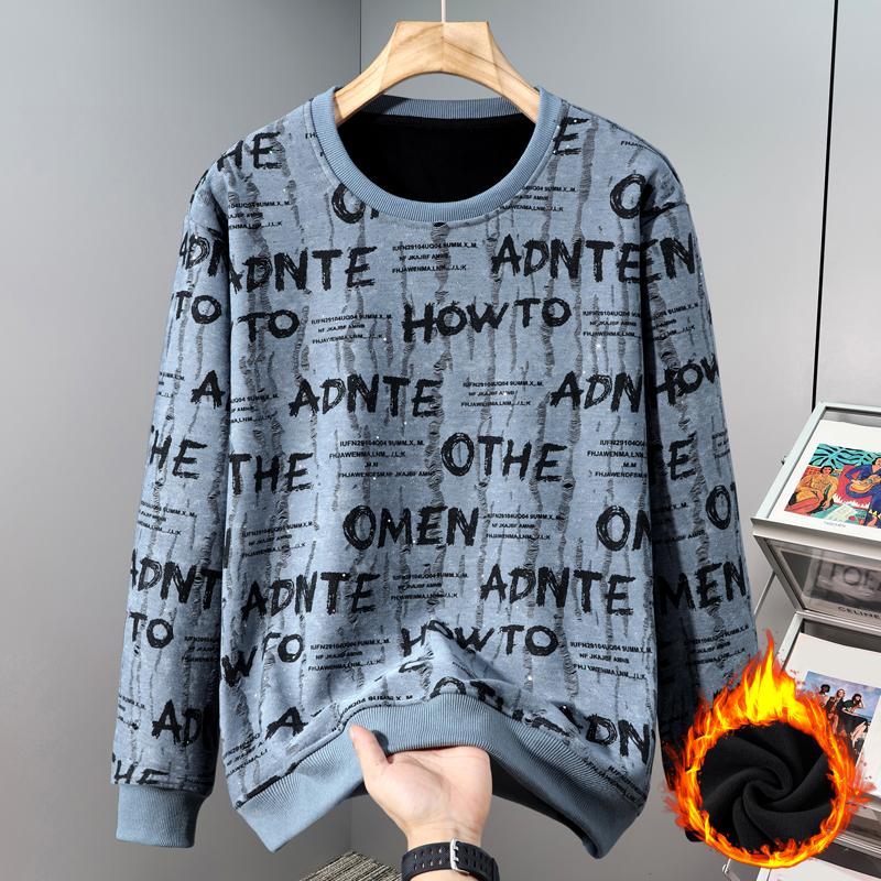 Plus Size 6XL-11XL Fashion Autumn Oversize Sweatshirts for Men Clothes Thick Warm Faux Fleece-lined Long Sleeve Tops Casual Men's Pullovers