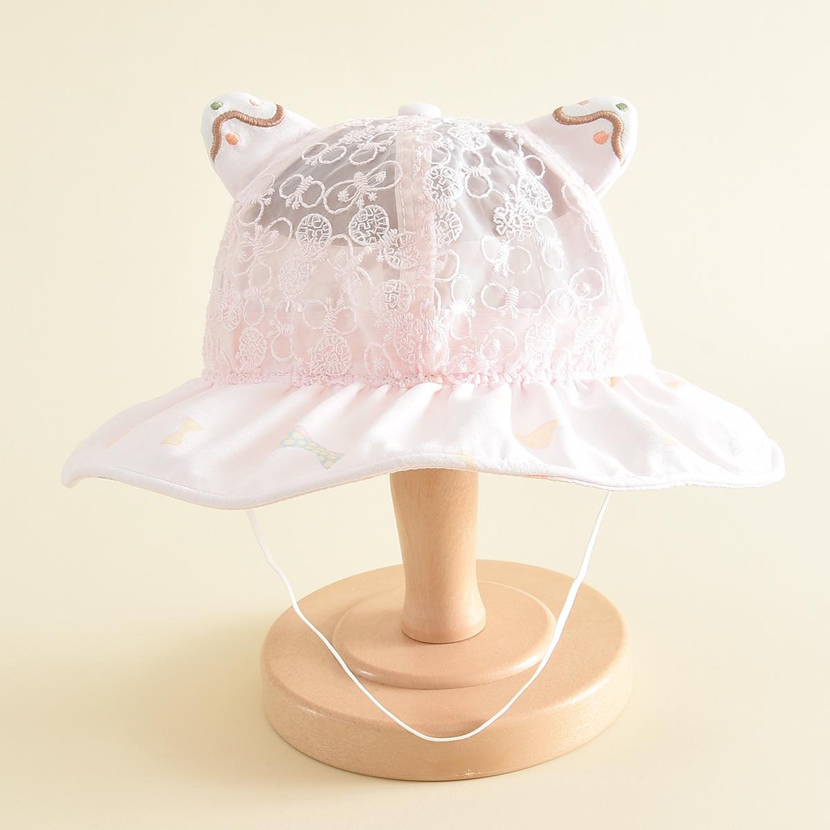 

Детская мультяшная кружевная панама с ушками кошки - Дышащая, универсальная, с широкими полями для защиты от солнца 52-54 cm светло-розовый