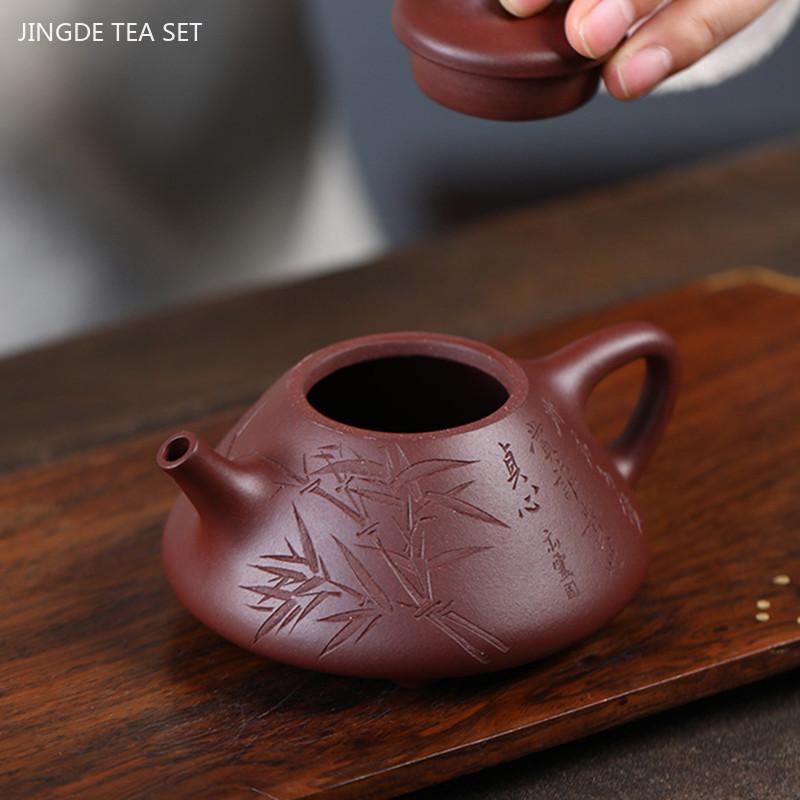 180ml Classic Yixing Purple Clay Teapot Raw Ore Purple Mud Filter Tea Pot Hand Painted Stone Scoop Kettle Tea Sets Accessories