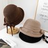 Bucket Hat Women Autumn Winter Vintage Breathable With Bowknot Knitted Fisherman Cap Female Sunscreen Bob