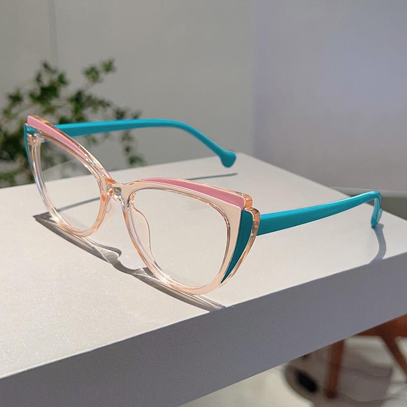 Patchwork Cat Eye Glasses Women's Ins Brand Design Eyewear with Blue Light Blocking New Trendy Stylish Casual Eyeglasses