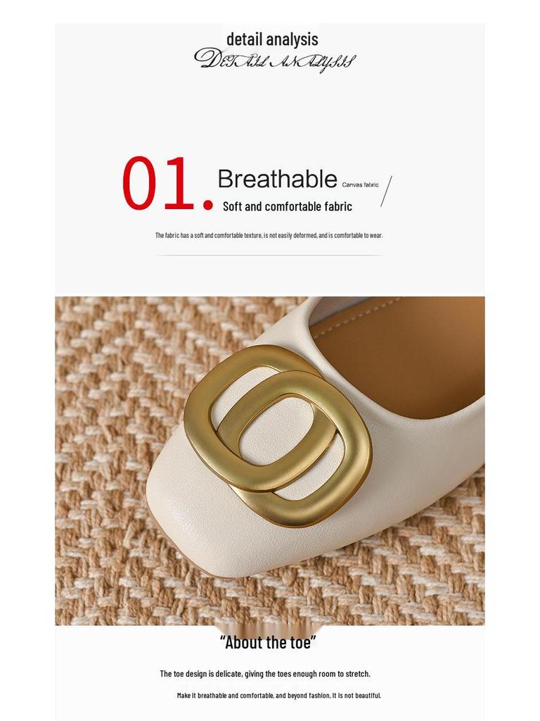 Women's Square Toe Soft Leather Flats - Spring 2025 Professional Work Shoes with Flat Heels, Genuine Leather