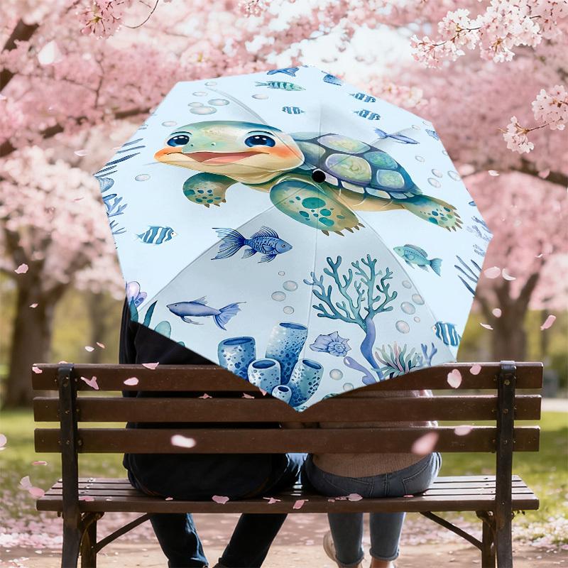 1PC Turtle Ocean Umbrella-8-Rib Reinforced, Automatic Open, Lightweight & Durable, Fashion Accessory for Outdoor, J0378