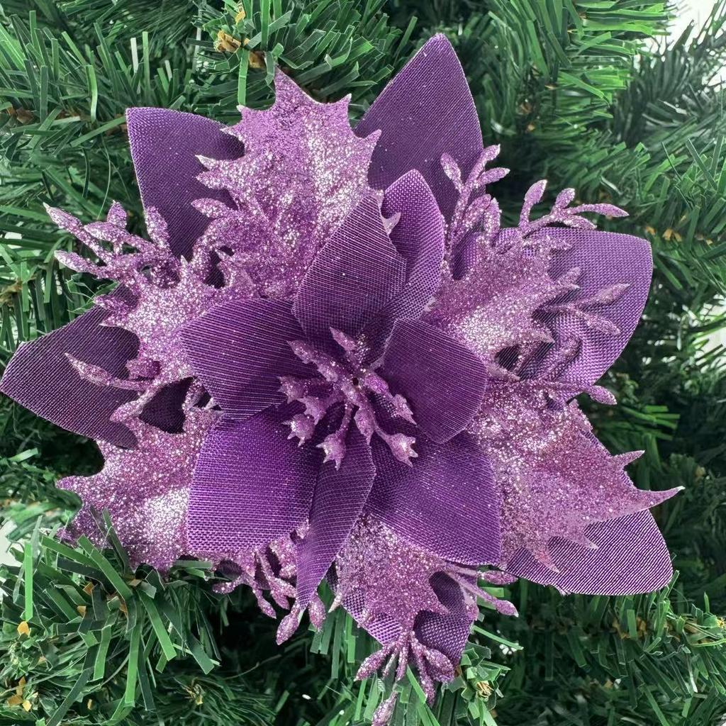 1PC Christmas Golden Glitter 14cm Flower Christmas Tree Decoration Ornaments Color Glitter Home Party Decoration Supplies