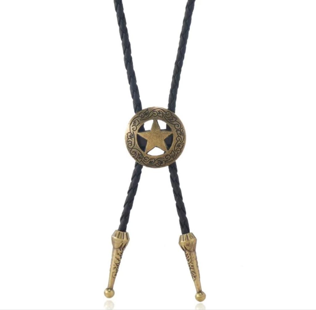 Creative Bullhead Leather Cord Tie Necklace - Retro European and American Design