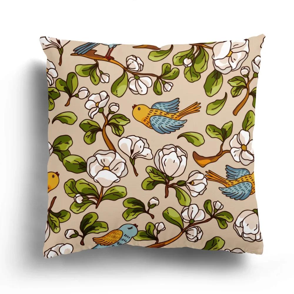 Home Decor Colorful Floral And Leaf Patterned Pillow Covers Pattern Cushion Cover Suitable For Sofa Bedroom Car Pillow Cover