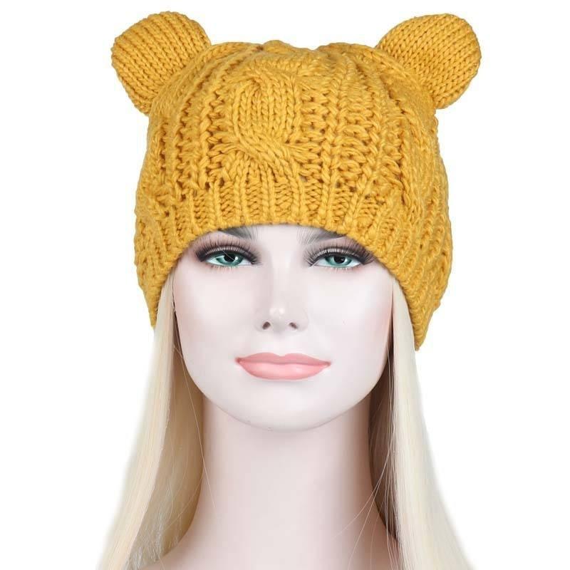 Adorable Cat Ear Knit Beret Cozy Warm Icelandic Wool Winter Hat For Women