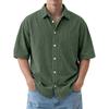 Mens Corduroy Short Sleeve Button Down Shirt Casual Spread Collar Solid Color Loose Fit Top