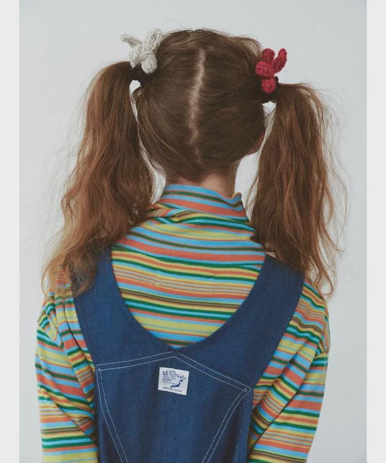 Damen Japanischer Retro Gestreift Langarm Rollkragen Fleece-Oberteil