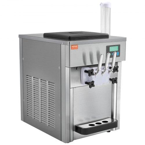 VEVOR Commercial Ice Cream Machine, 21 QT/H Yield, 1800W 3-Flavor Countertop Soft Serve Ice Cream Maker, 2 X 4L Hopper 2 X 1.8L Cylinder