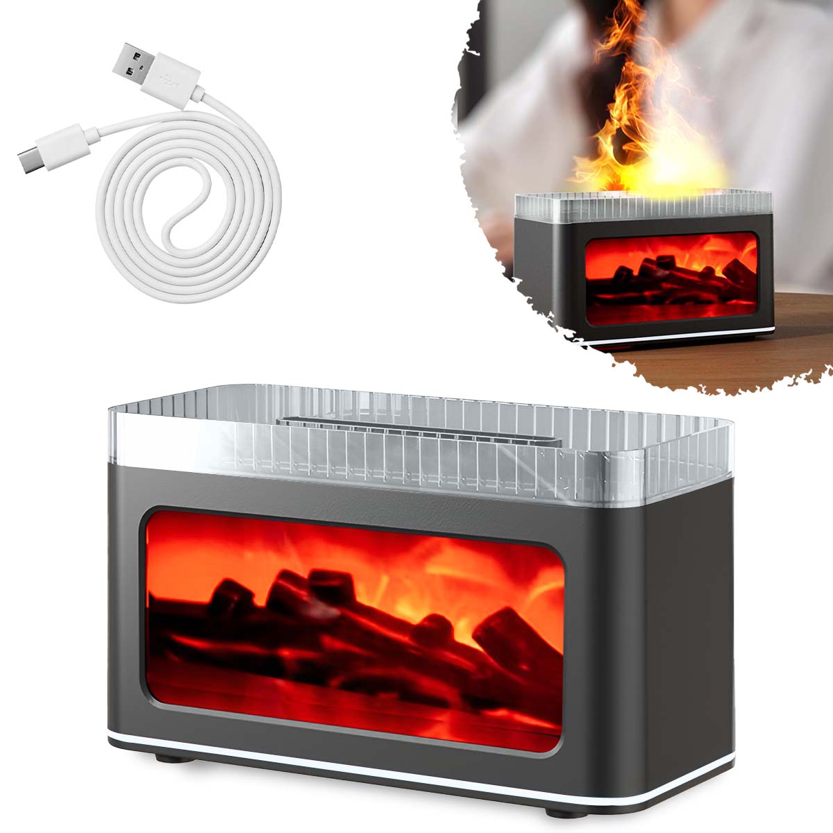 

Симуляция 3D Пламени Камина Аромамашина Домашний Настольный Аромараспылитель Красочная Аромамашина для Ароматерапии Эфирными Маслами чёрный