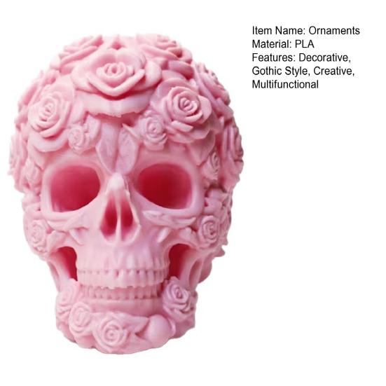 3D-gedruckte Rosen-Schädel-Figur, Langlebige Kunststoff-Gothic-Schädel-Blumen-Skulptur mit Detaillierter Blütenblatt- und Knochenstruktur, Mattes Finish Halloween-Dekoration Geschenk