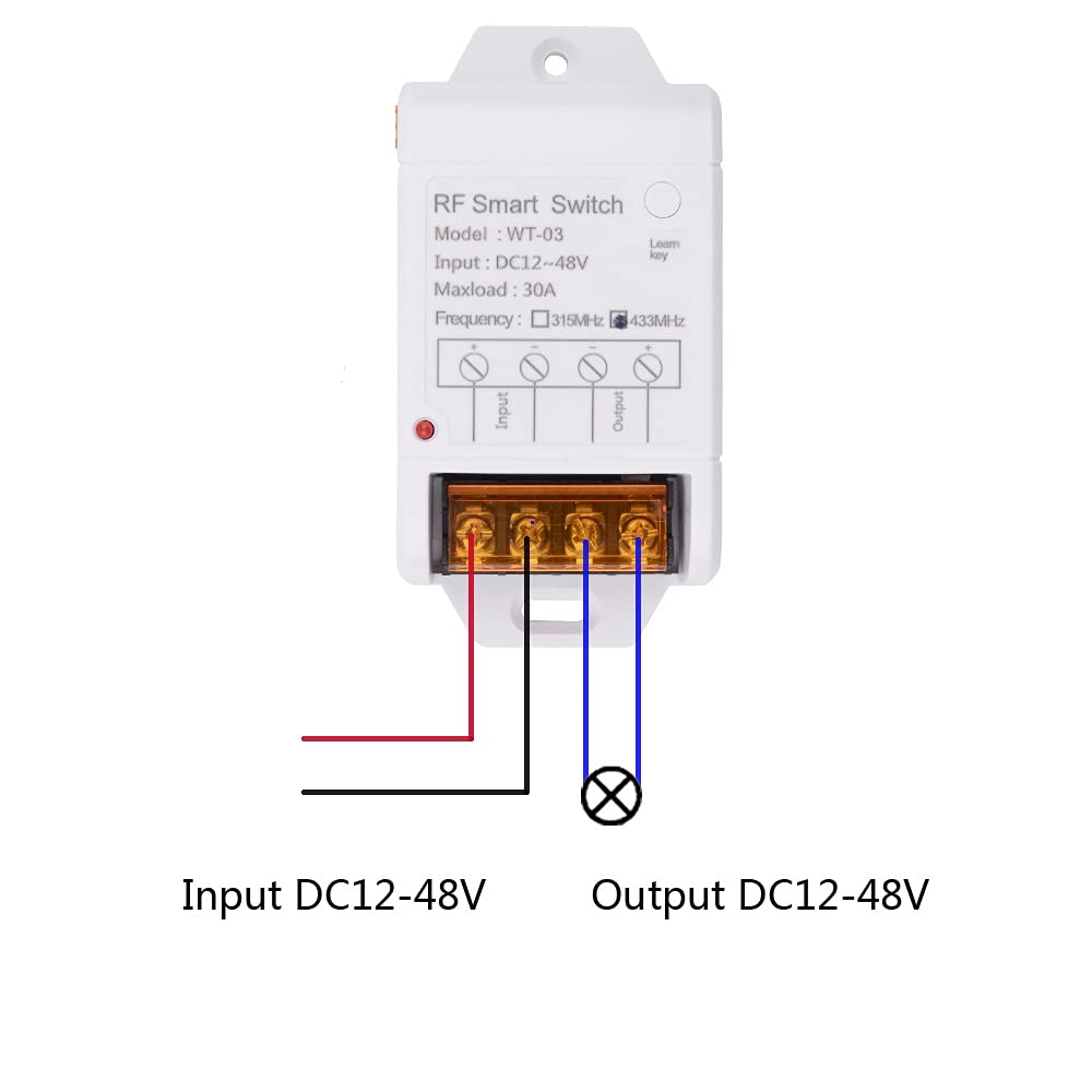 6000 ft Long Distance DC12V 24V 36V 48V Remote Control Switch 433Mhz Remote Transmitter, 12V 30A Remote Relay High Power Water Pump Motor Lighting
