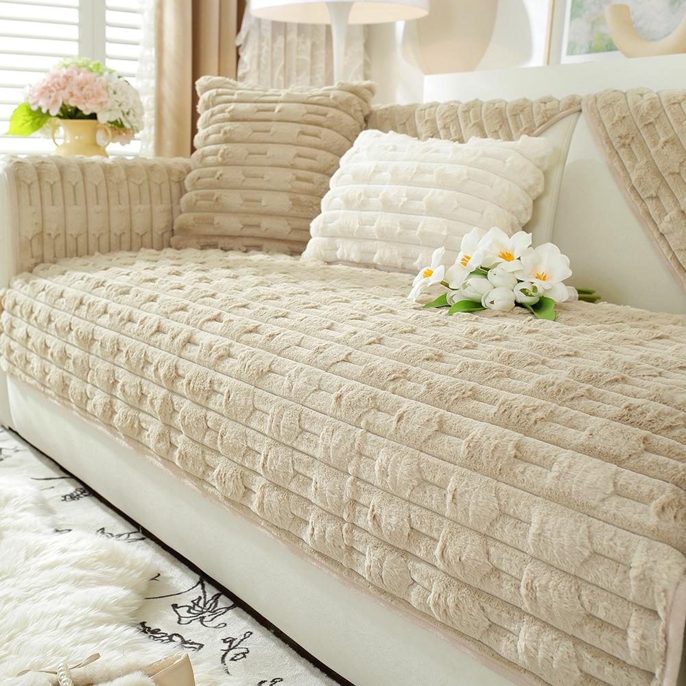 Rabbit Plush Sofa Cushion In Autumn and Winter, Thickened Plush Seat Cushion, Non Slip Leather Sofa Cover, New Cover Cloth Towel