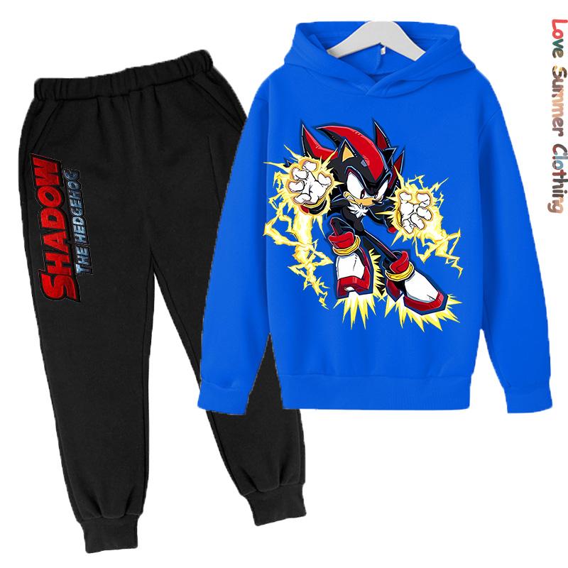 Boys Hoodie Tracksuit Shadow Hedgehog HD Print Sonic Autumn Kids Girls Character Hoodie Set Age 4-14 Thin Fleece Hoodie Set Sweatsuit Polyester