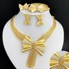 Italy 18k Gold Plated Women Zircon Set Classic Design Bowknot Necklace Earring Bracelet And Ring 4PCS Set Zircon Wedding Party