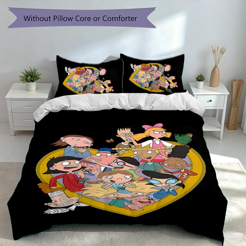 3pcs Hey Arnold Duvet Cover Set, Includes 1 Duvet Cover and 2 Pillowcases,Skin-Friendly&Comfortable Fabric,Suitable Bedding Sets