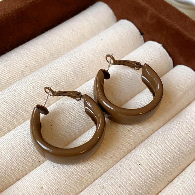 Hong Kong Style Real Gold Electroplated Leopard Print Circle Earrings Square Face Retro High-end Earrings Commuter Versatile Earrings Niche