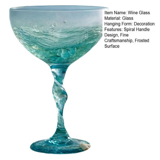 Okyanus Dalgası Spiral Saplı Şarap Kadehi El Üfleme Deniz Camı Kahve Kupası Buzlu Mavi Gradyan Renkli Cam Bardak