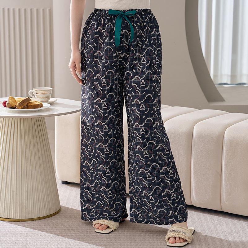 Women's Plus Size Cotton Silk Pajamas - Spring/Summer Lightweight Wide-Leg Pants for Beach, Loose Fit, Can Be Worn Outside