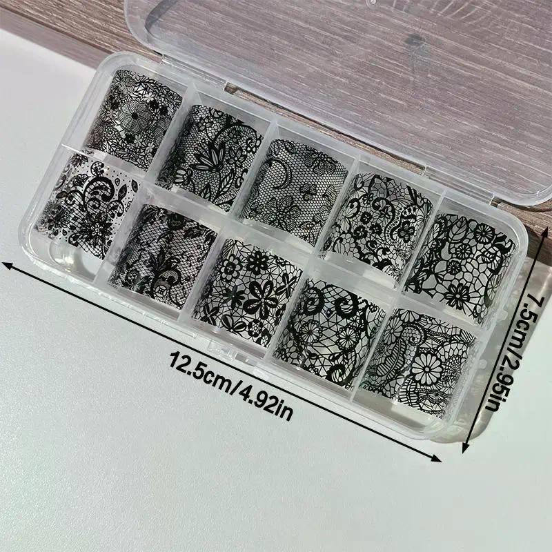 10 Rolls Nail Transfer Foils Sticker Black White Red Lace Flowers Nail Art Nail Charms DIY Nail Decoration Manicure Accessories