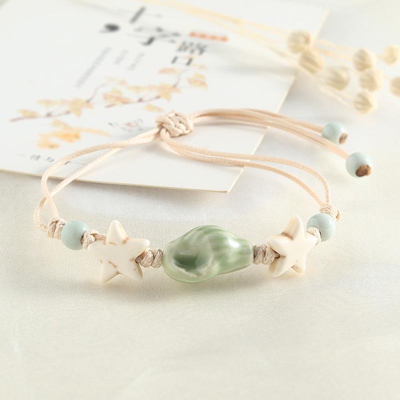 Керамический браслет с бусинами из Цзиндэчжэня - Ручная работа, фарфор с акцентами из ракушек