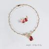 Ruby Necklace Earrings Set Simple Versatile Fashion Square Zircon Necklace Clavicle Chain