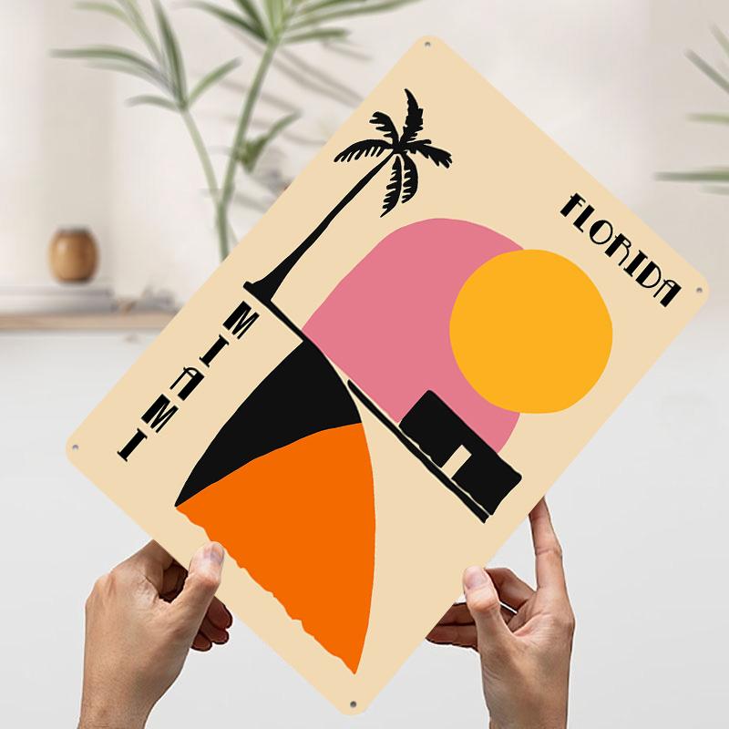 Florida Miami Abstract Travel Tinplate Poster Custom Wall Art Vintage Metal Signs Retro Tin Plaque for Home Decor Living Room